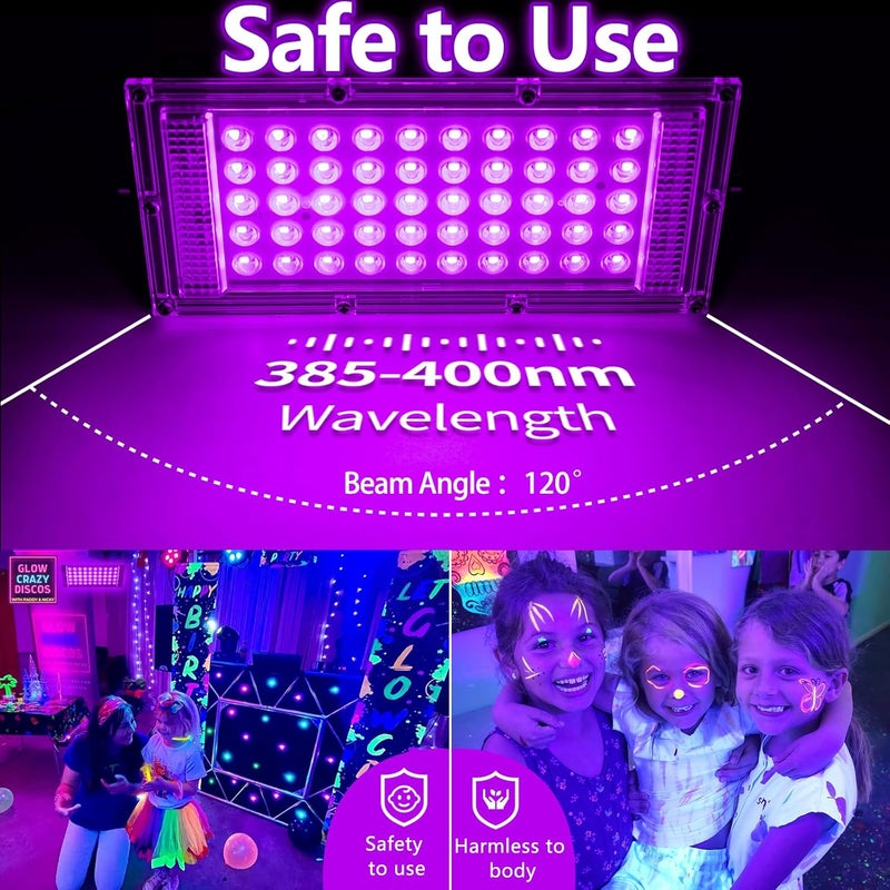 Akpgf عبوة واحدة 50 واط ضوء أسود، ضوء أسود LED مع قابس أمريكي ومفتاح، أضواء سوداء للحفلات المتألقة والنيوون، عيد الهالوين، رسم الجسم، حفلة عيد الميلاد، الرسم الفلوري والسجاد - Image 2